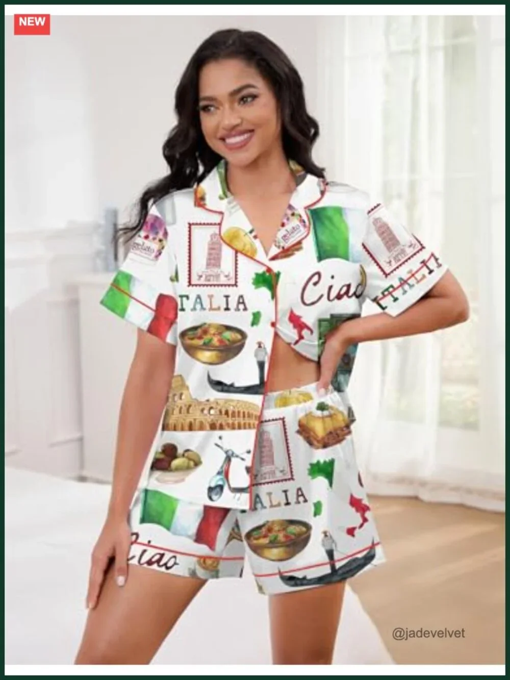 Satin Pajama Set Button Down Shirt & Shorts Summer Loungewear